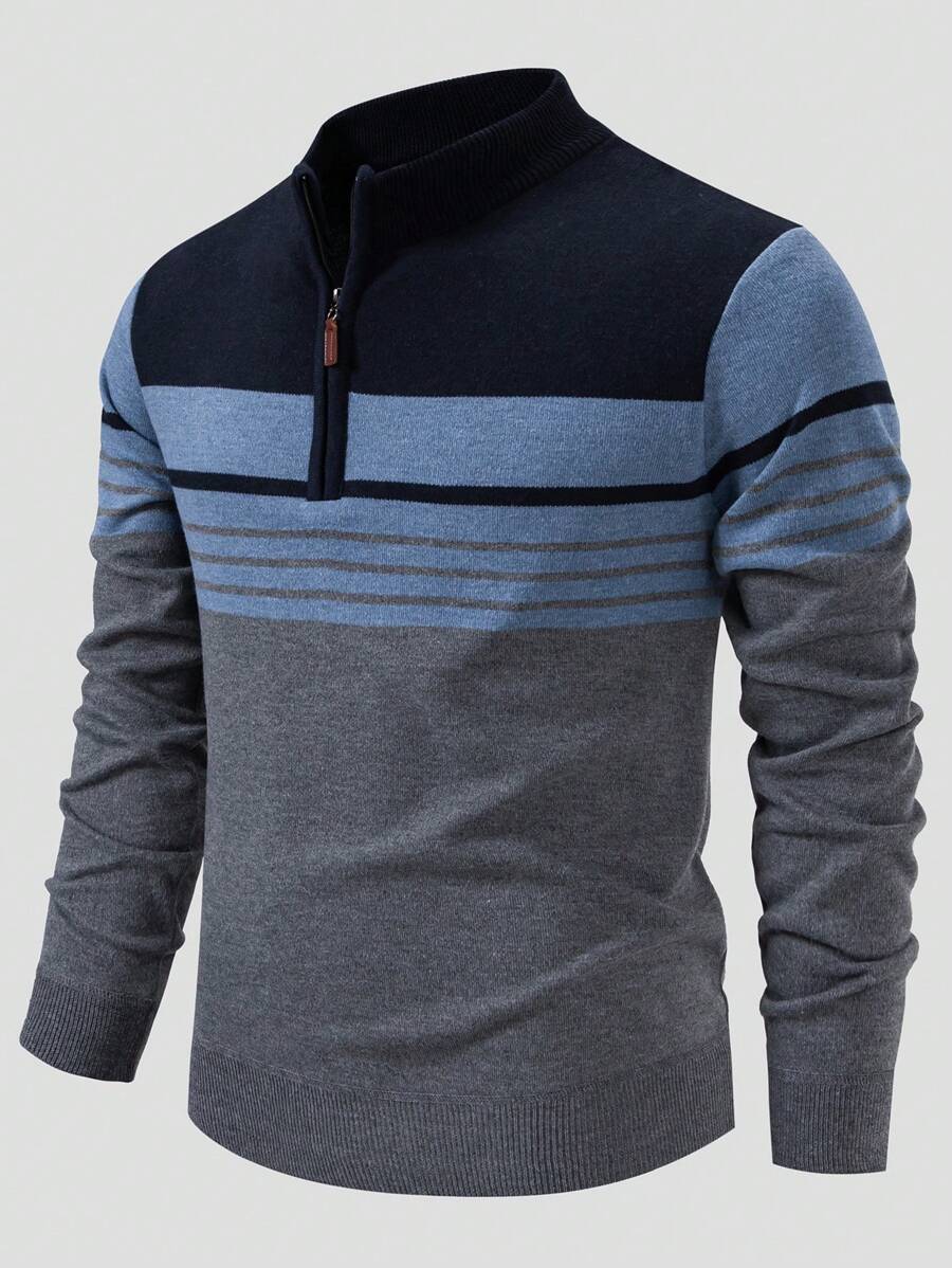 RONVE Striped Knit Half-Zip