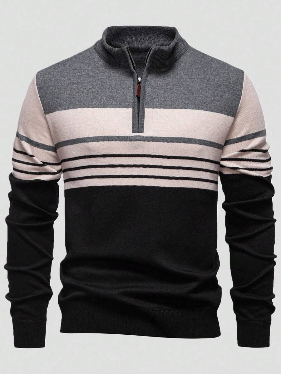 RONVE Striped Knit Half-Zip