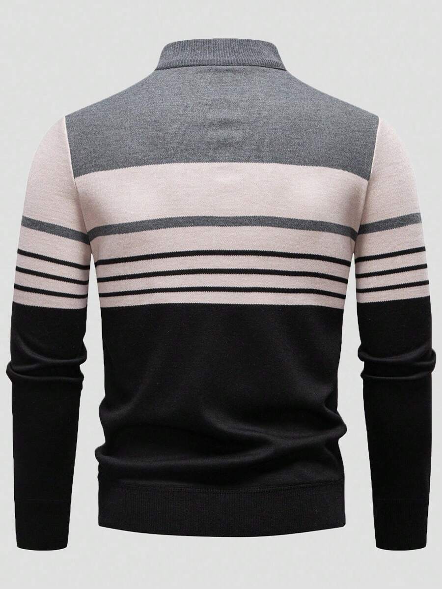 RONVE Striped Knit Half-Zip