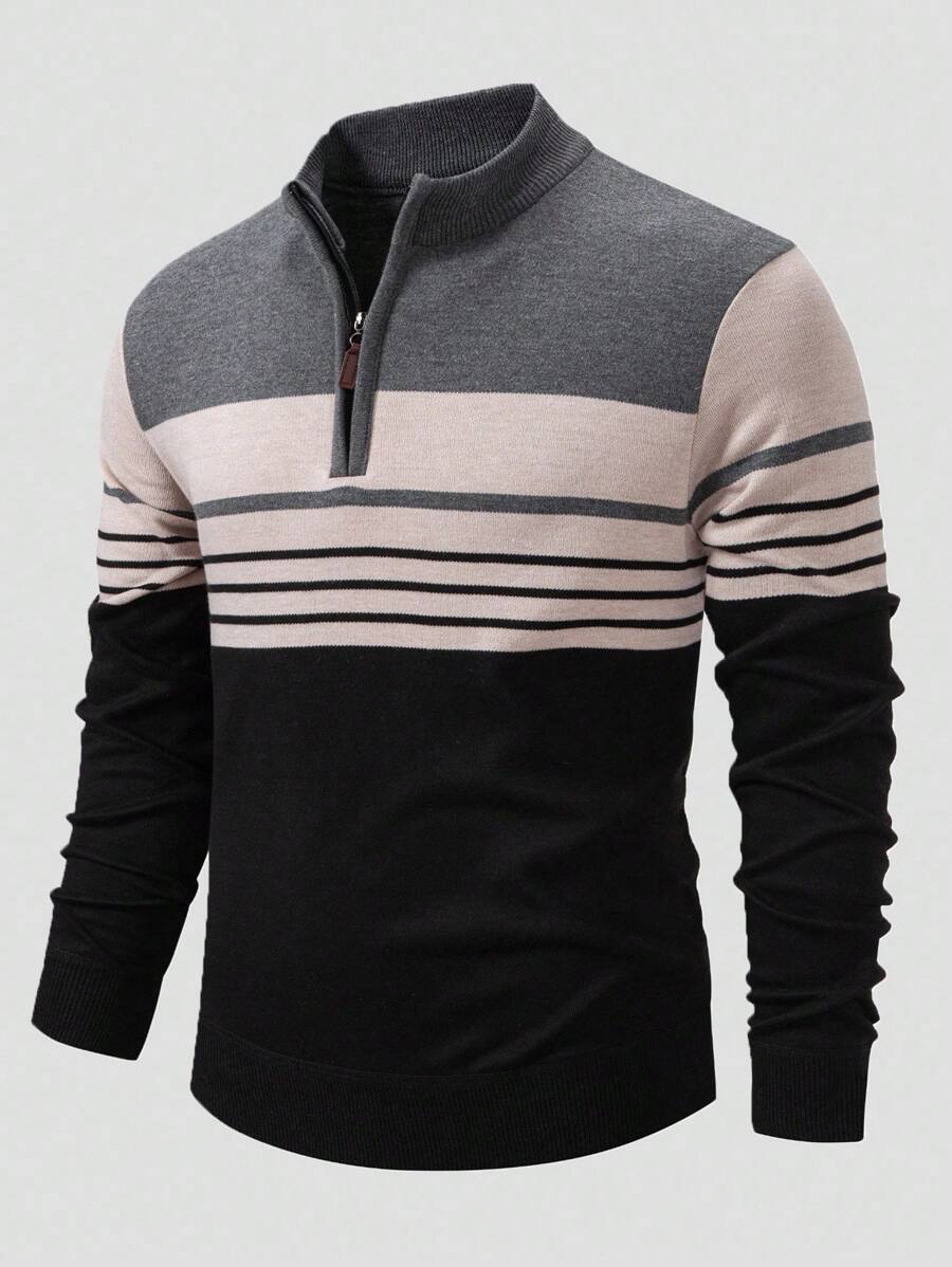 RONVE Striped Knit Half-Zip