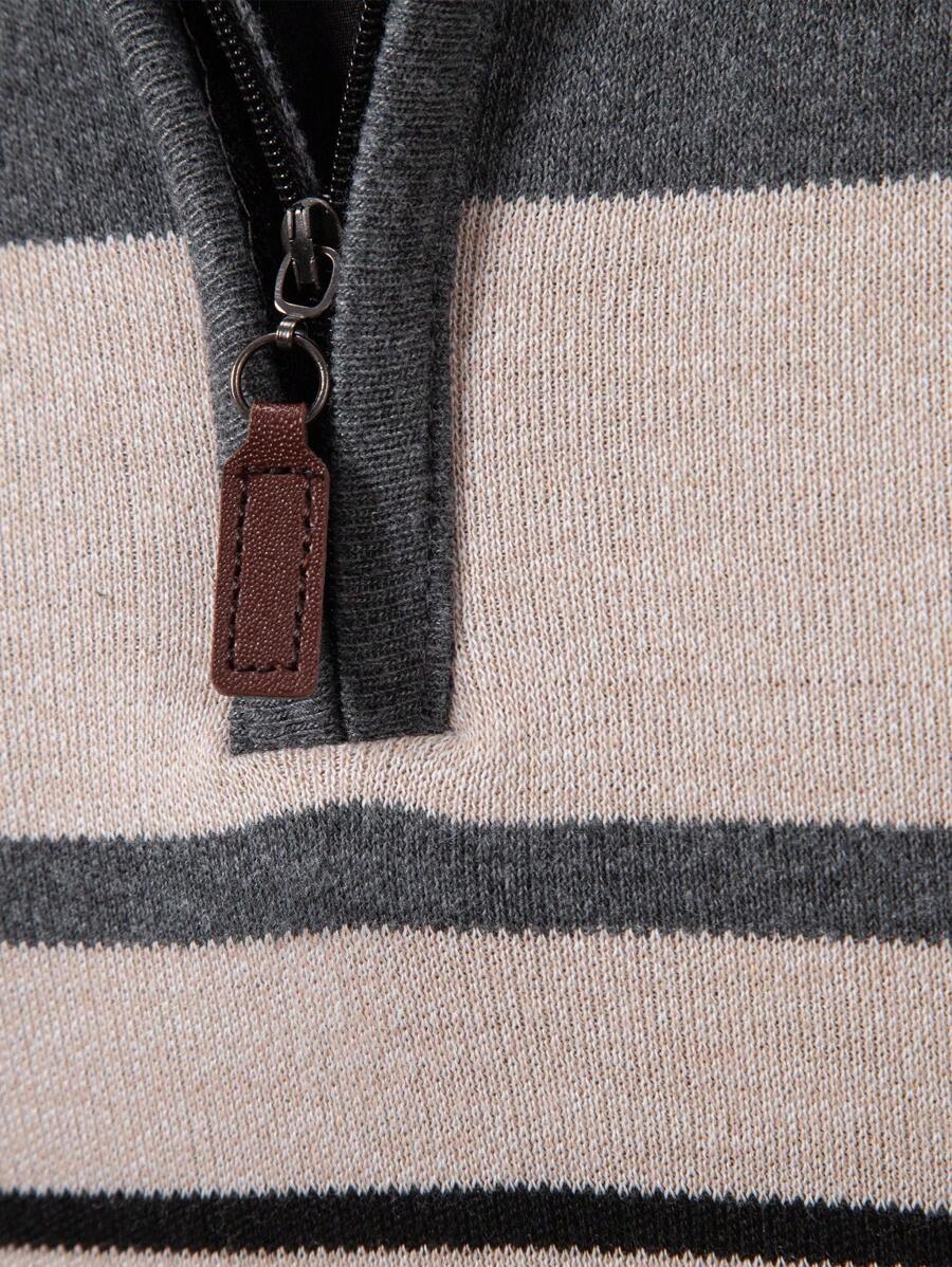 RONVE Striped Knit Half-Zip