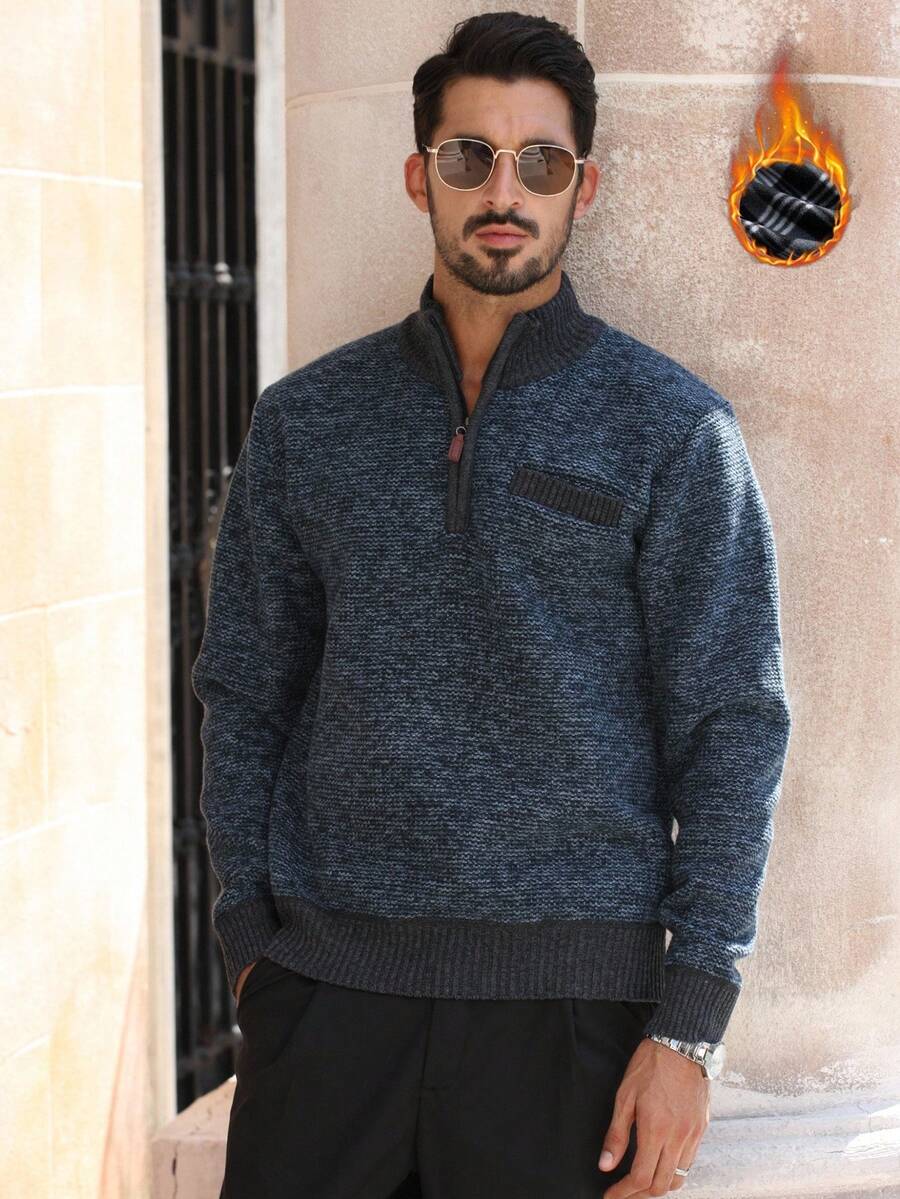 RONVE Striped Knit Half-Zip