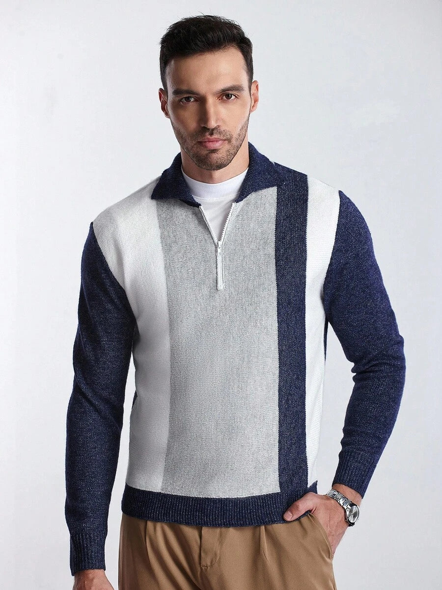 RONVE Striped Knit Half-Zip