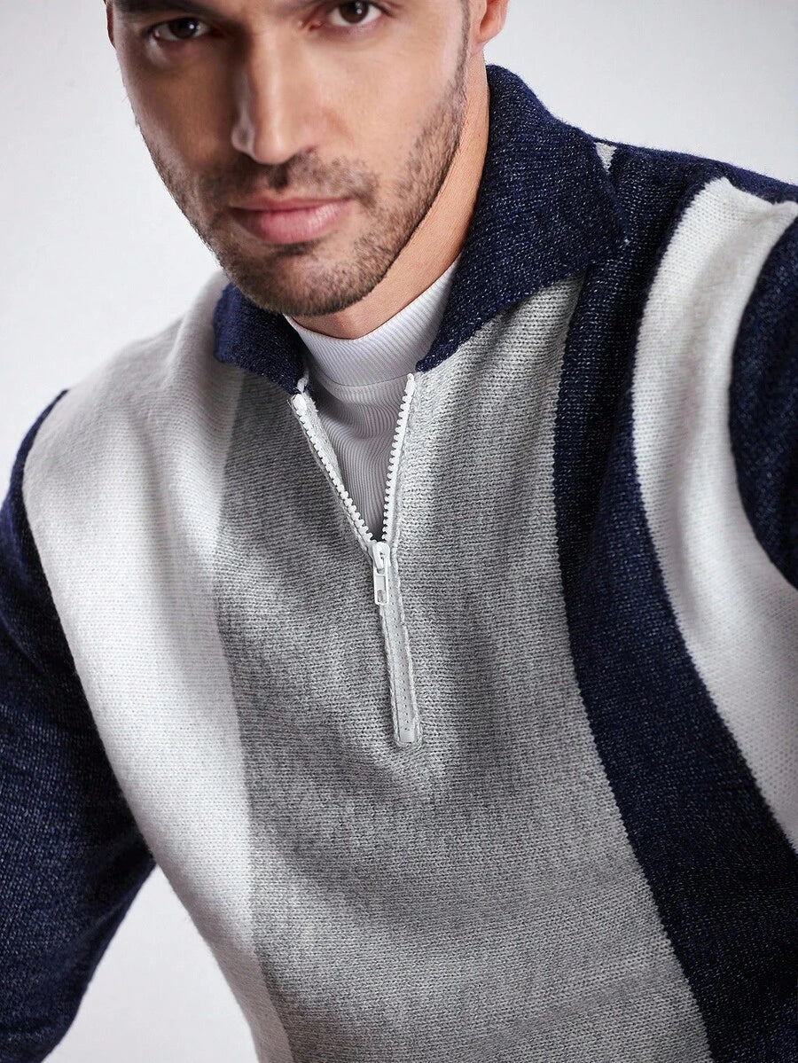 RONVE Striped Knit Half-Zip