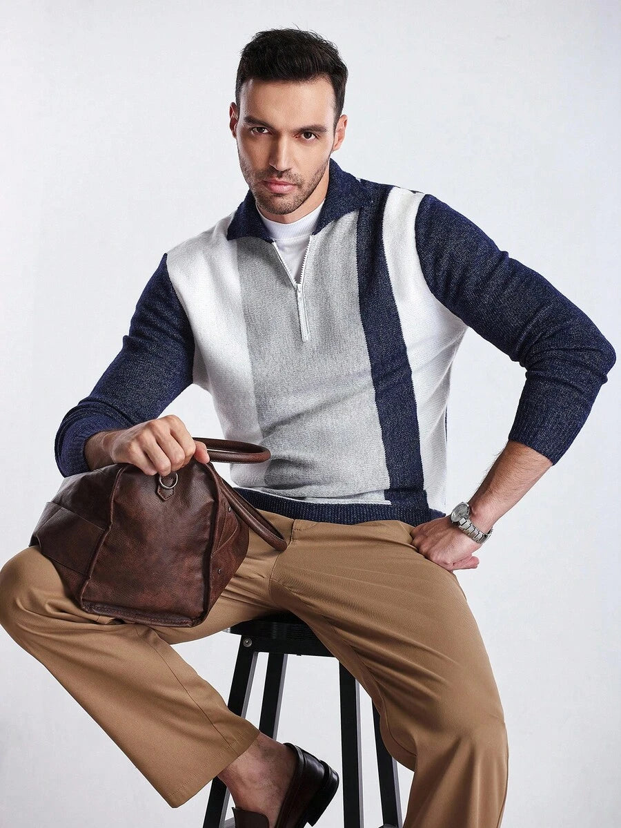 RONVE Striped Knit Half-Zip