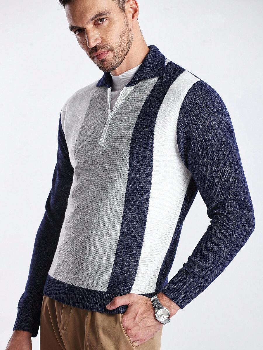 RONVE Striped Knit Half-Zip