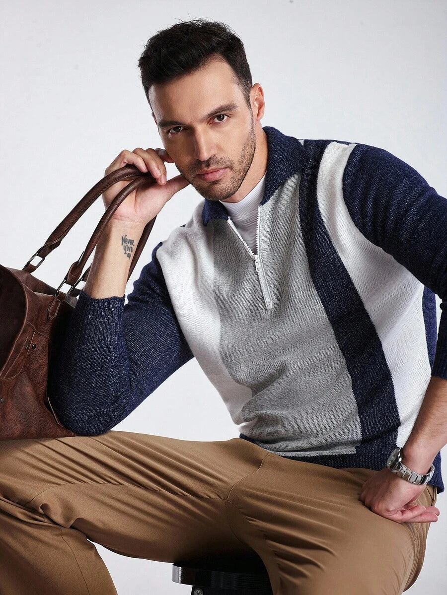 RONVE Striped Knit Half-Zip