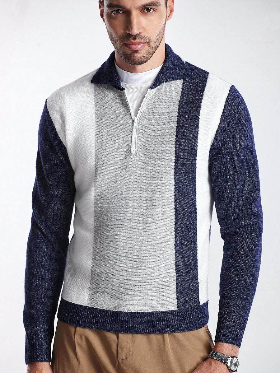 RONVE Striped Knit Half-Zip