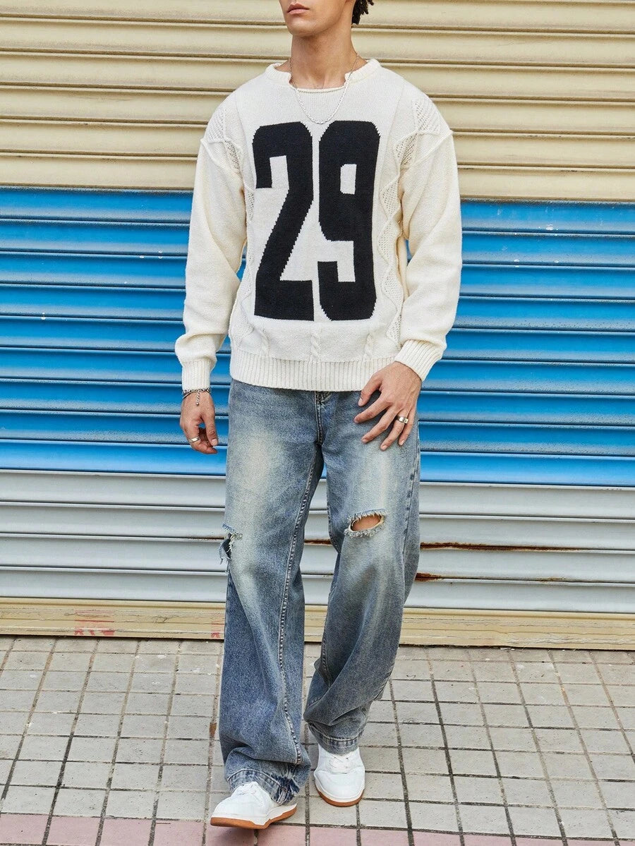 Manfinity Hypemode Casual men's sweater with Round neck, Long Sleeves, and Graphic detail