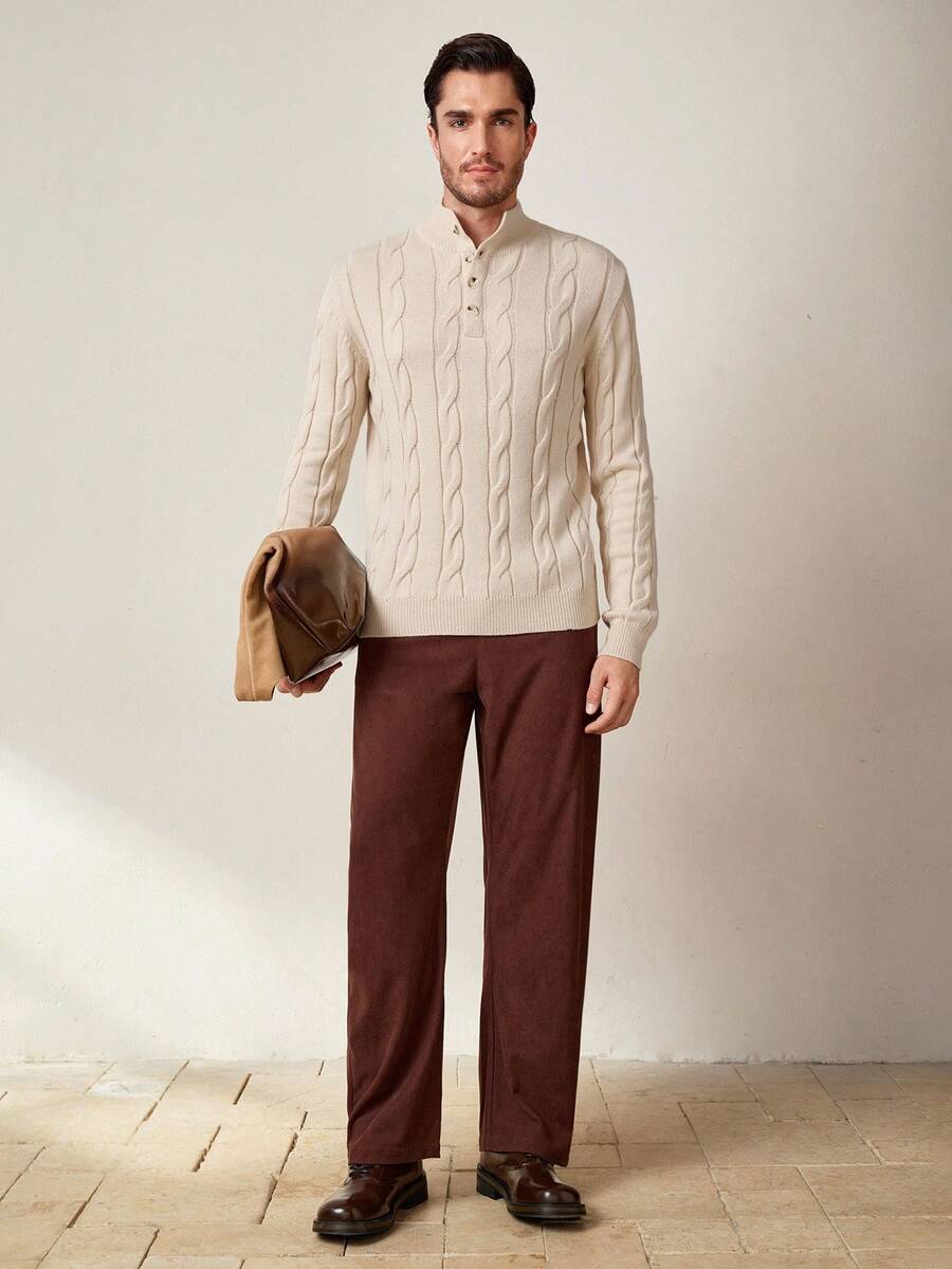 RONVE Striped Knit Half-Zip