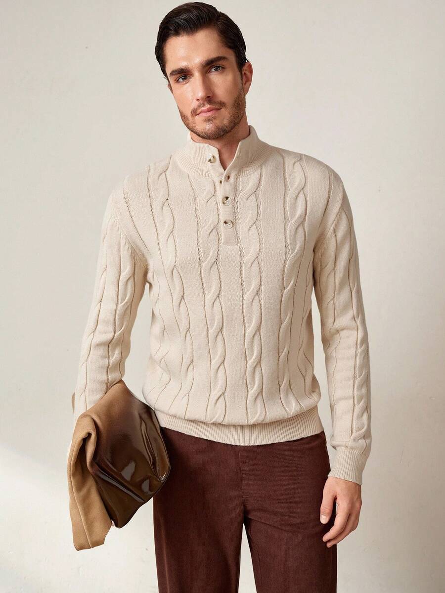 RONVE Striped Knit Half-Zip