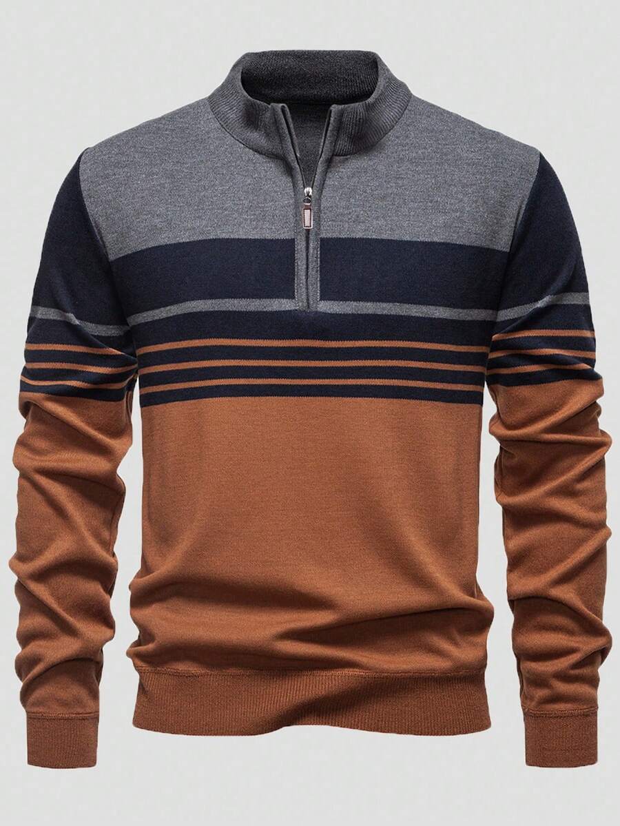 RONVE Striped Knit Half-Zip