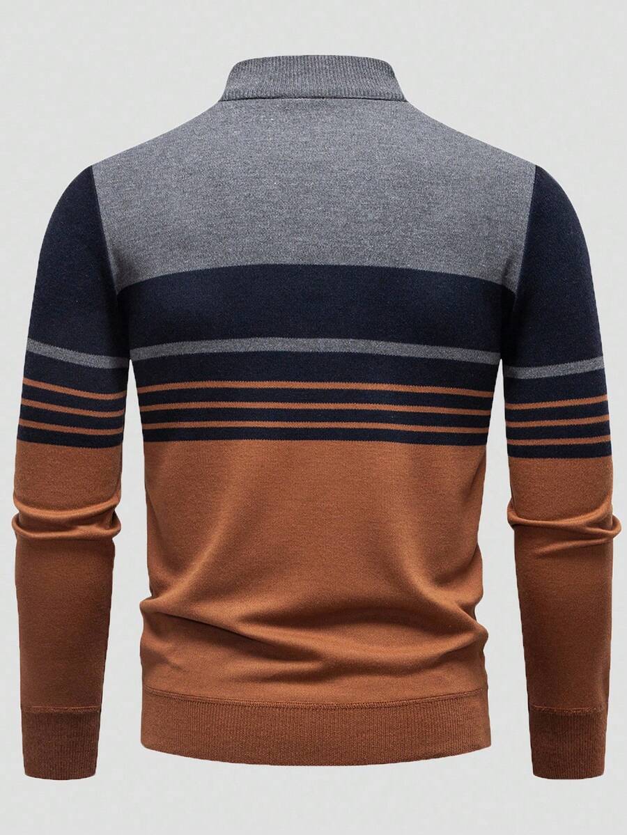 RONVE Striped Knit Half-Zip