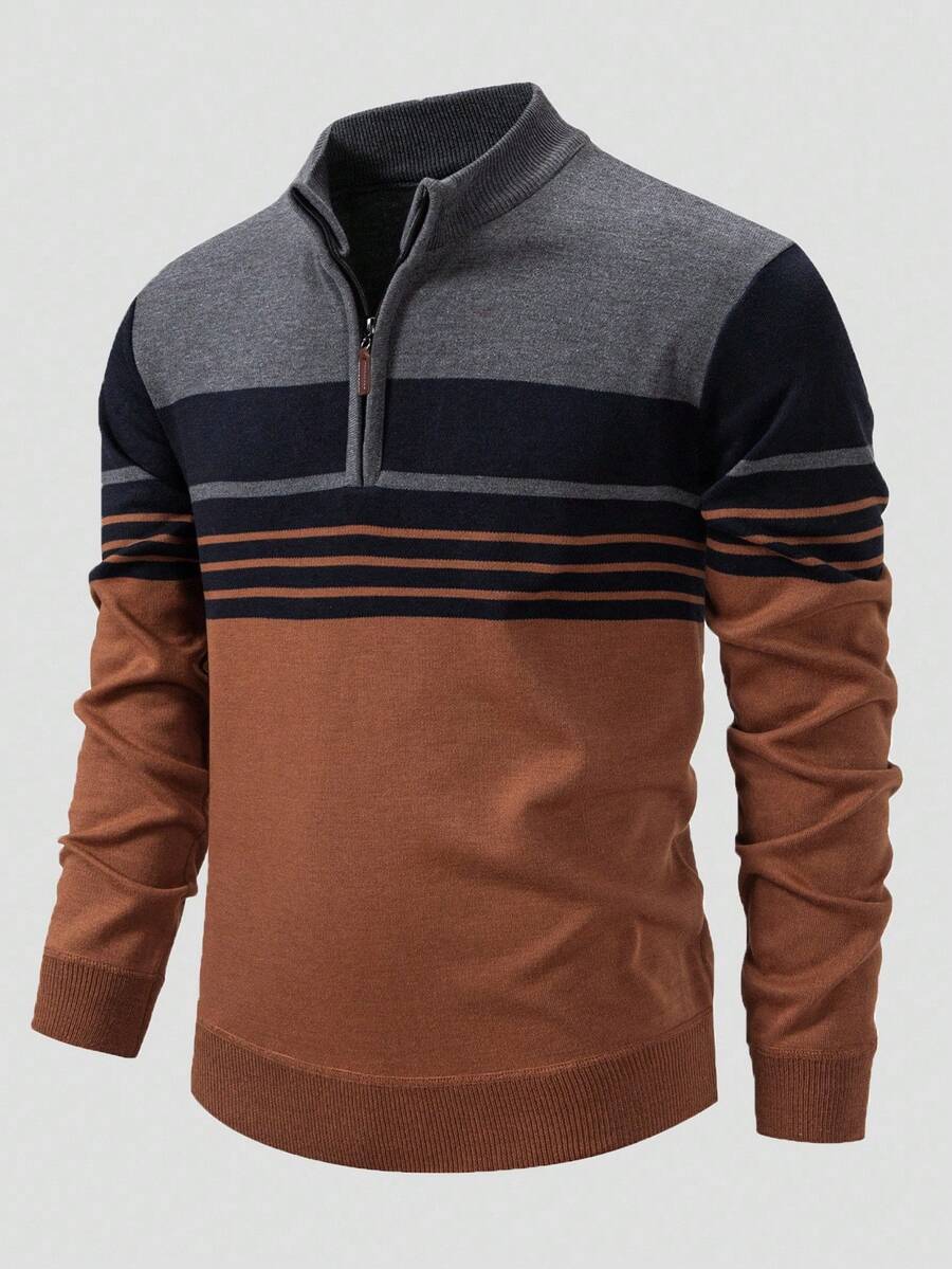 RONVE Striped Knit Half-Zip