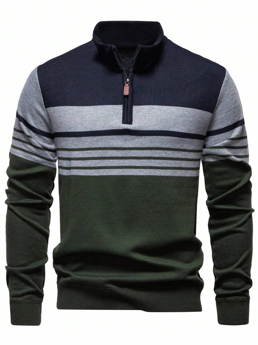 RONVE Striped Knit Half-Zip