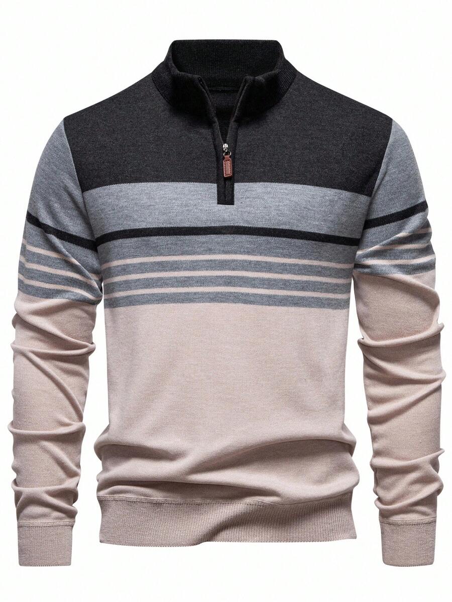 RONVE Striped Knit Half-Zip