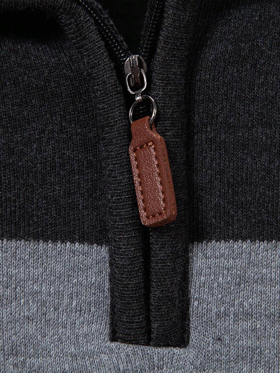RONVE Striped Knit Half-Zip