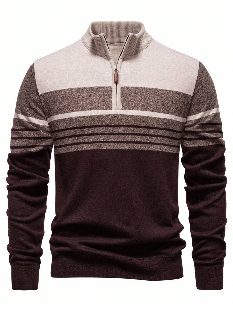 RONVE Striped Knit Half-Zip