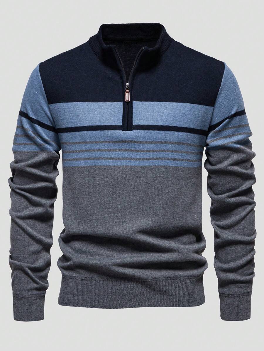RONVE Striped Knit Half-Zip