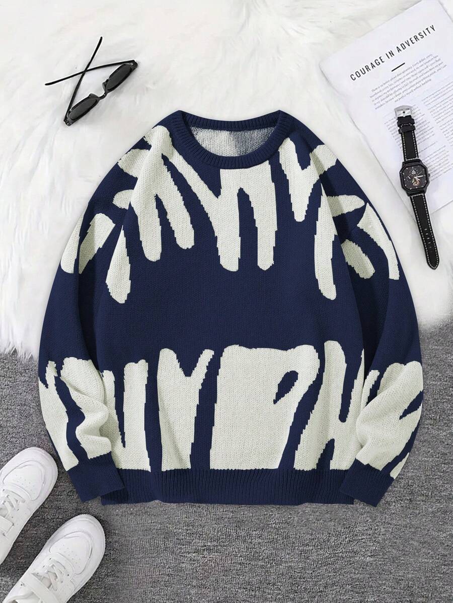 Manfinity Hypemode Casual men's sweater with Round neck, Long Sleeves, and Graphic detail
