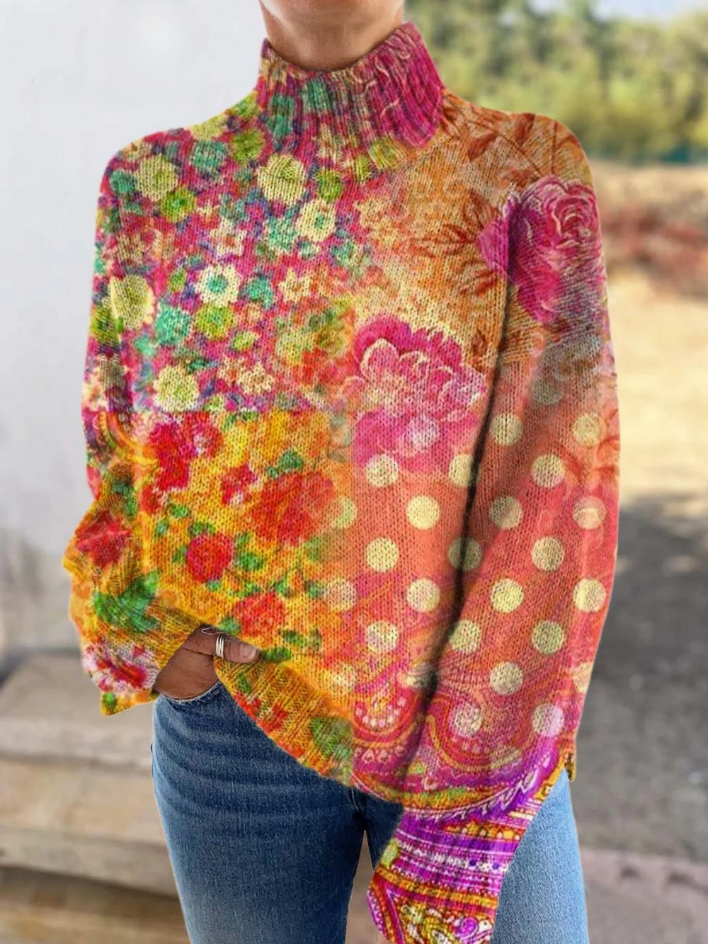 Amelia | Floral Polka Dot Knitted Sweater main image 0